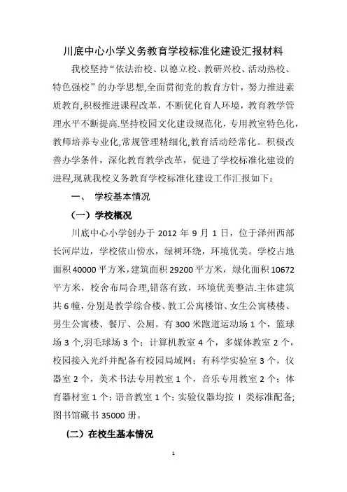 川底中心小学义务教育学校标准化建设汇报材料