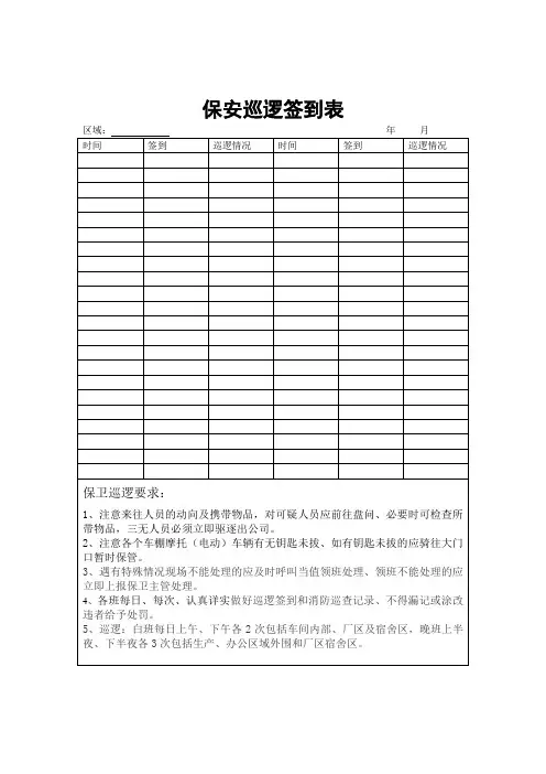 保安巡逻签到表