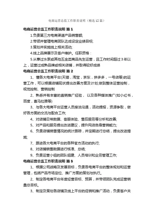 电商运营总监工作职责说明（精选12篇）