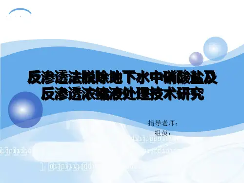 反渗透法脱除地下水中硝酸盐