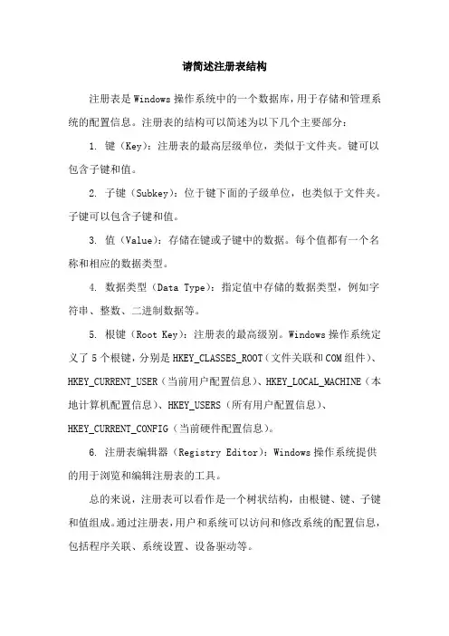 请简述注册表结构