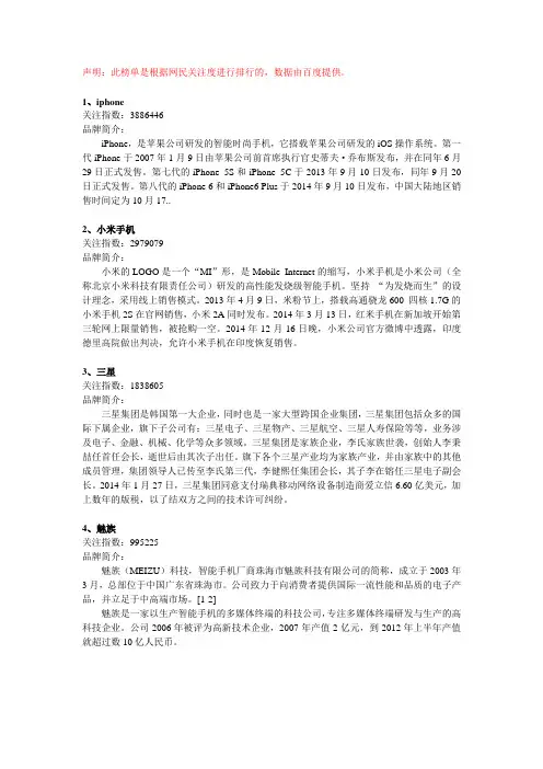 2015年手机品牌排行榜