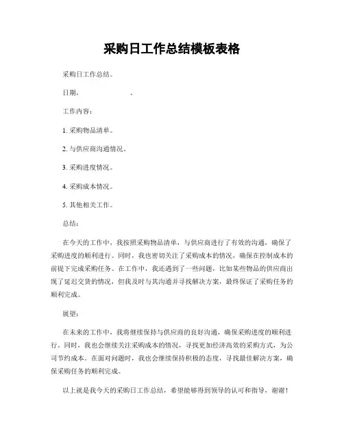 采购日工作总结模板表格