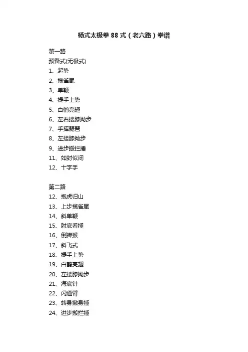 杨式太极拳88式（老六路）拳谱