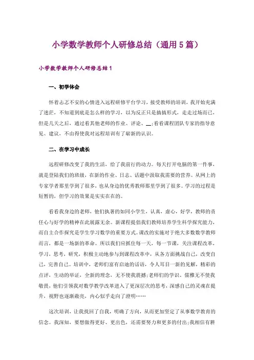 小学数学教师个人研修总结(通用5篇)_1