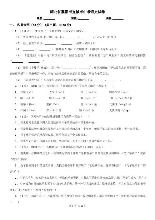 湖北省襄阳市宜城市中考语文试卷