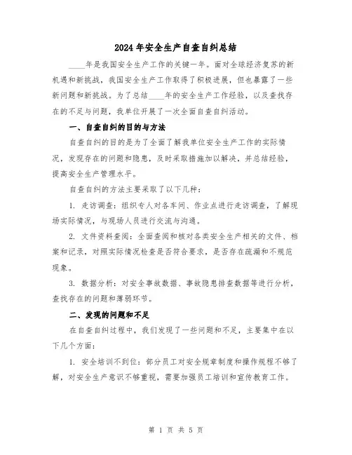 2024年安全生产自查自纠总结（2篇）