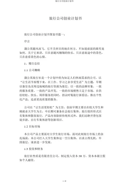 旅行公司创业计划书