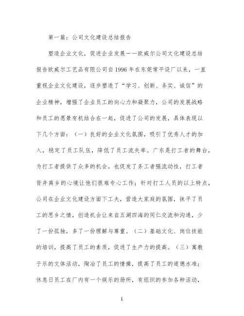文化建设总结报告(精选多篇)