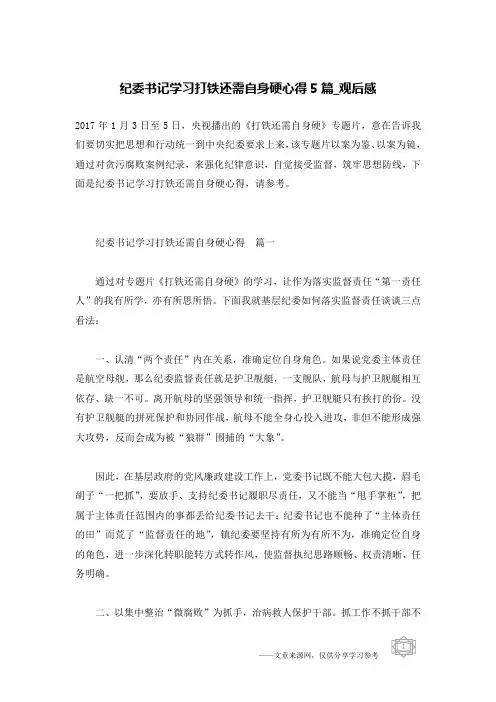 纪委书记学习打铁还需自身硬心得5篇_观后感