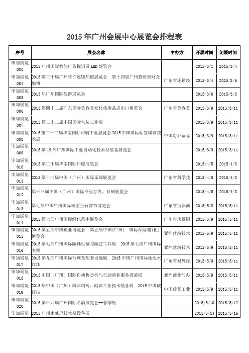 2015年广州会展中心展览会排程表