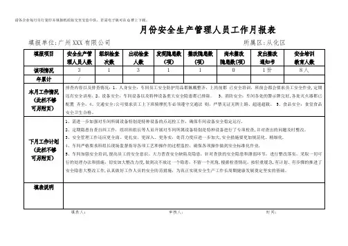 安全生产管理人员月报表及安全生产工作记录表