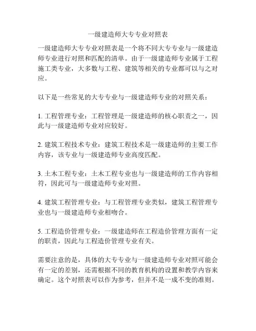 一级建造师大专专业对照表