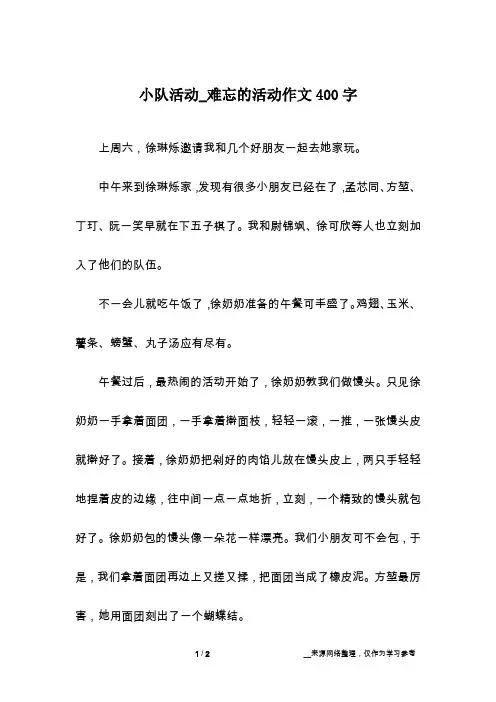 小队活动_难忘的活动作文400字