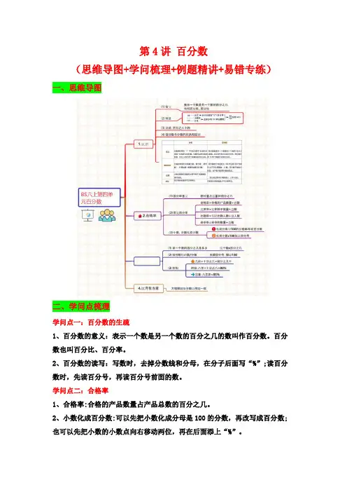  百分数-六年级上册数学精品讲义(思维导图+知识梳理+例题精讲+易错专练)    北师大版(含答案)