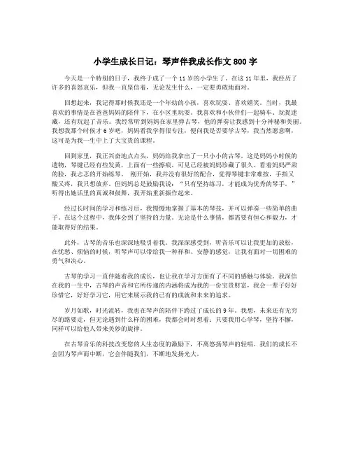 小学生成长日记：琴声伴我成长作文800字
