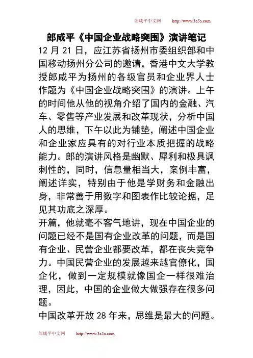 郎咸平《中国企业战略突围》演讲笔记