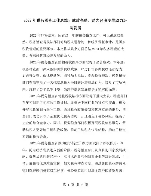 2023年税务稽查工作总结：成效亮眼、助力经济发展