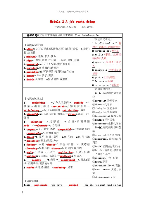 2019版高考英语一轮复习Module2Ajobworthdoing预习案外研版必修52018041