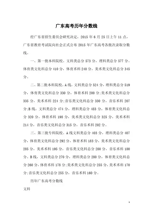 广东高考历年分数线