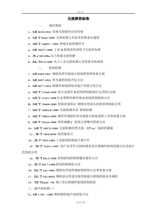 无损探伤标准