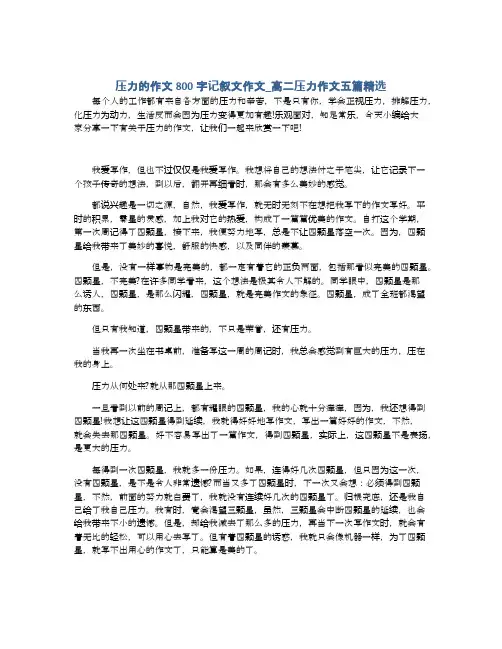 压力的作文800字记叙文作文_高二压力作文五篇精选