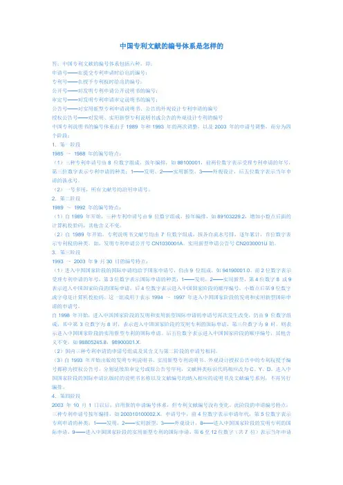 中国专利文献的编号体系是怎样的