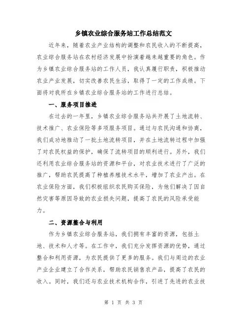 乡镇农业综合服务站工作总结范文