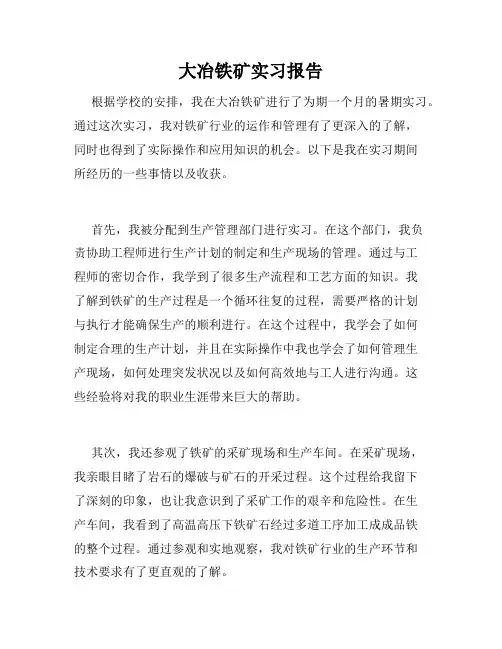 大冶铁矿实习报告