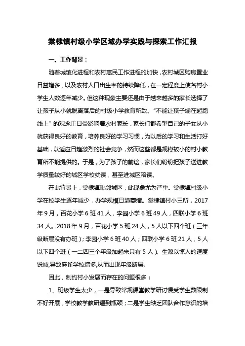 棠棣镇村级小学区域办学实践与探索工作汇报