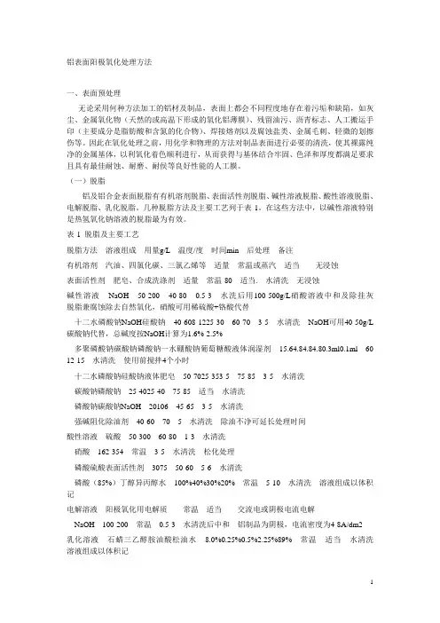 铝表面阳极氧化处理方法