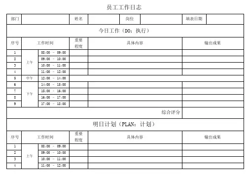员工工作日志表模版