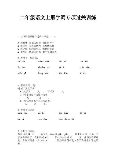 二年级语文上册字词专项过关训练