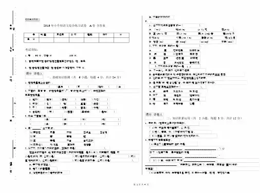 2019年小升初语文综合练习试卷A卷含答案.docx