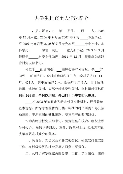 大学生村官个人情况简介