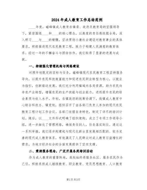 2024年成人教育工作总结范例（二篇）