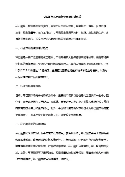 2023年环己酮行业市场分析现状