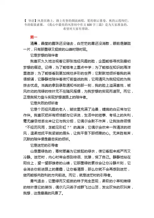 我心中最美的风景初中作文600字三篇