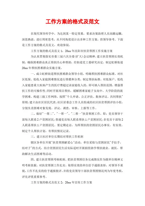 工作方案的格式及范文