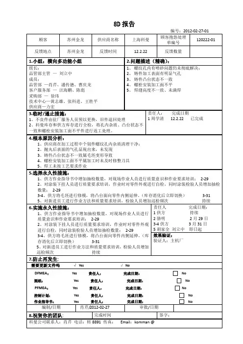 8D报告(气孔)