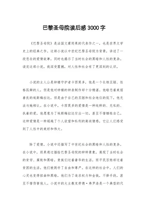 巴黎圣母院读后感3000字