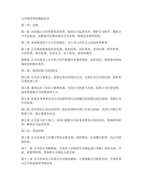 咨询公司规章制度模板范本