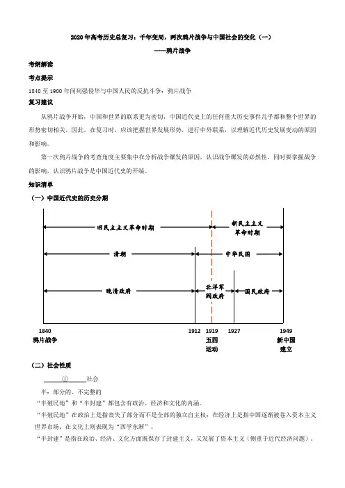 2020年高考历史总复习：千年变局,两次鸦片战争与中国社会的变化(一)