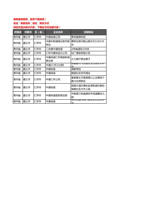 新版贵州省遵义市仁怀市中通快递企业公司商家户名录单联系方式地址大全12家
