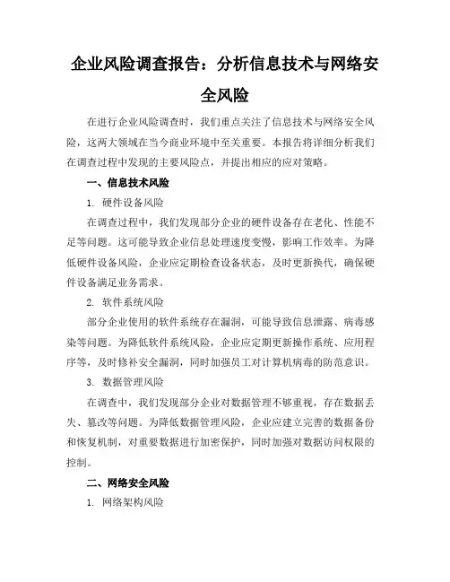 企业风险调查报告：分析信息技术与网络安全风险