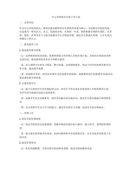 中心学校校长年度工作计划