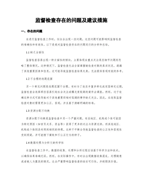 监督检查存在的问题及建议措施