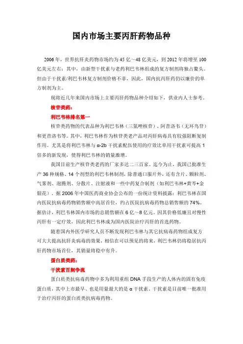 国内市场主要丙肝药物品种