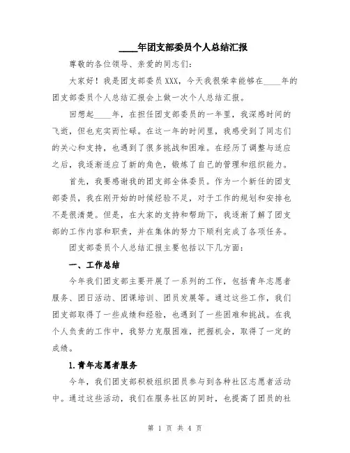 2024年团支部委员个人总结汇报