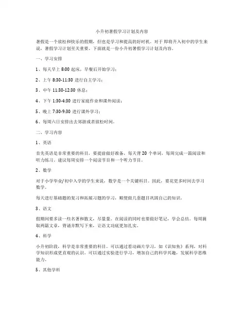 小升初暑假学习计划及内容